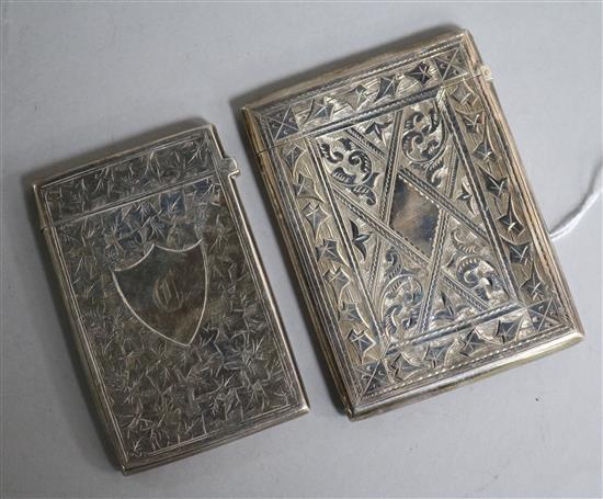 A late Victorian silver card case and an Edwardian silver card case, largest 91mm.